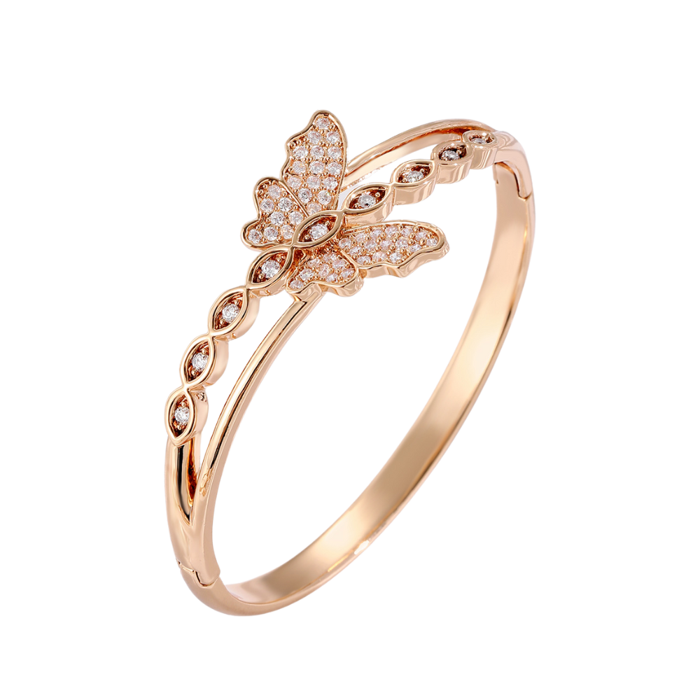 Hinged Butterfly, Family Tree and Love Heart Shape Bangles in Gold Tone with Crystals
