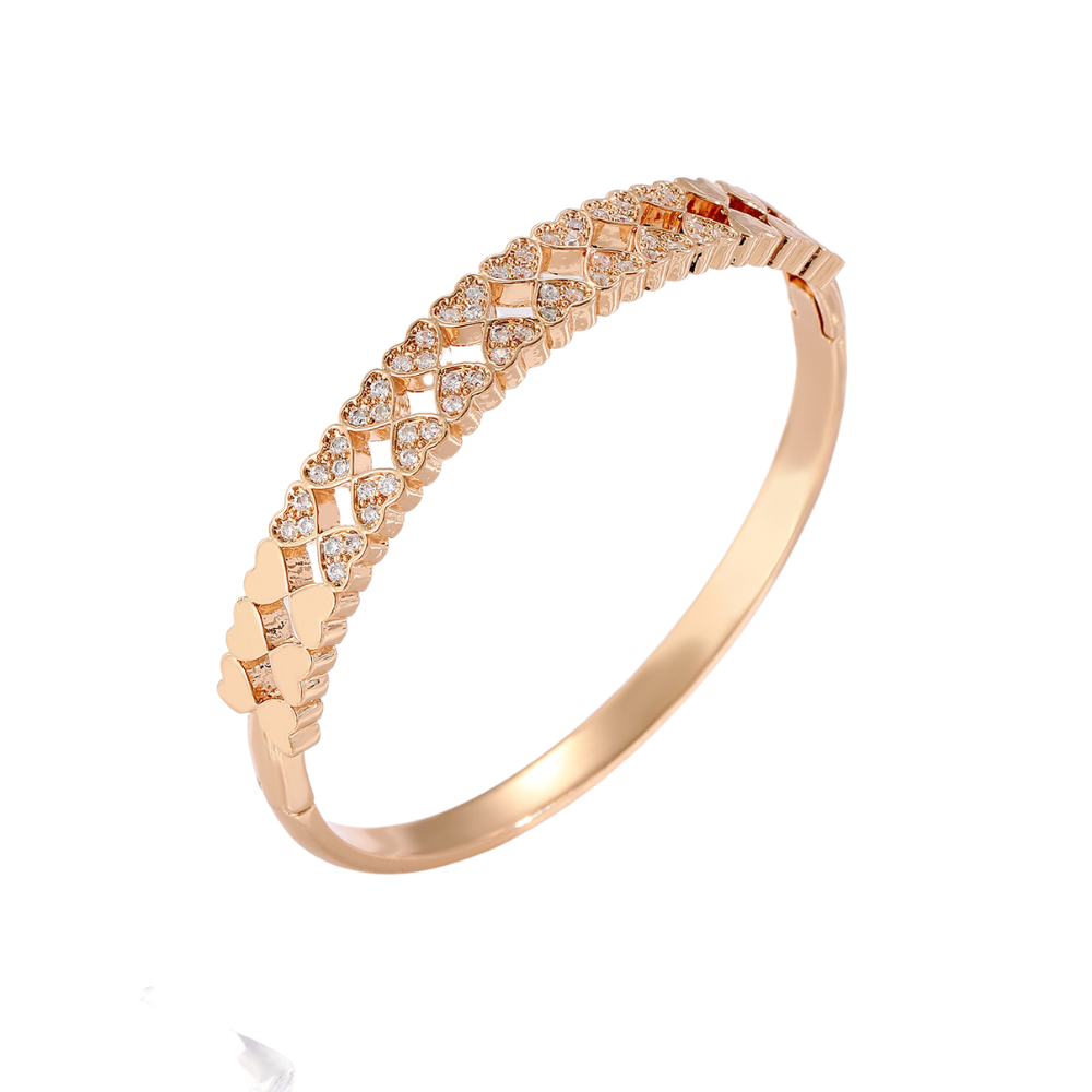 Hinged Butterfly, Family Tree and Love Heart Shape Bangles in Gold Tone with Crystals
