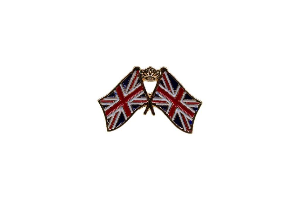 Platinum Jubilee Dual Union Jack Flag with Golden Crown Brooch