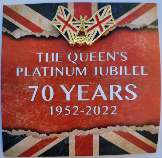 Platinum Jubilee Dual Union Jack Flag with Golden Crown Brooch