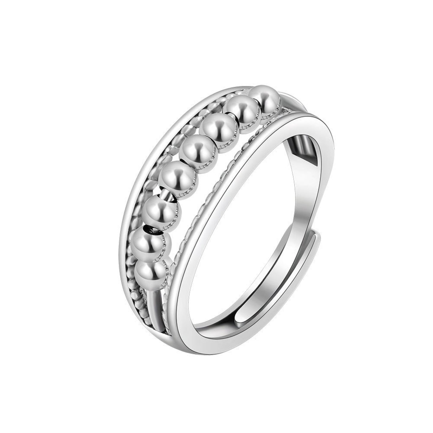 Triple Band Fidget Meditation Adjustable Ring with 8 Spinning Beads