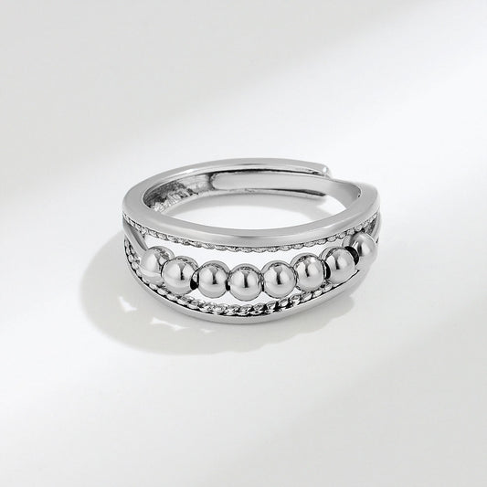 Triple Band Fidget Meditation Adjustable Ring with 8 Spinning Beads