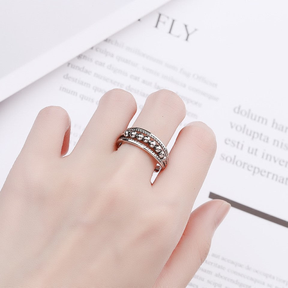 Triple Band Fidget Meditation Adjustable Ring with 8 Spinning Beads