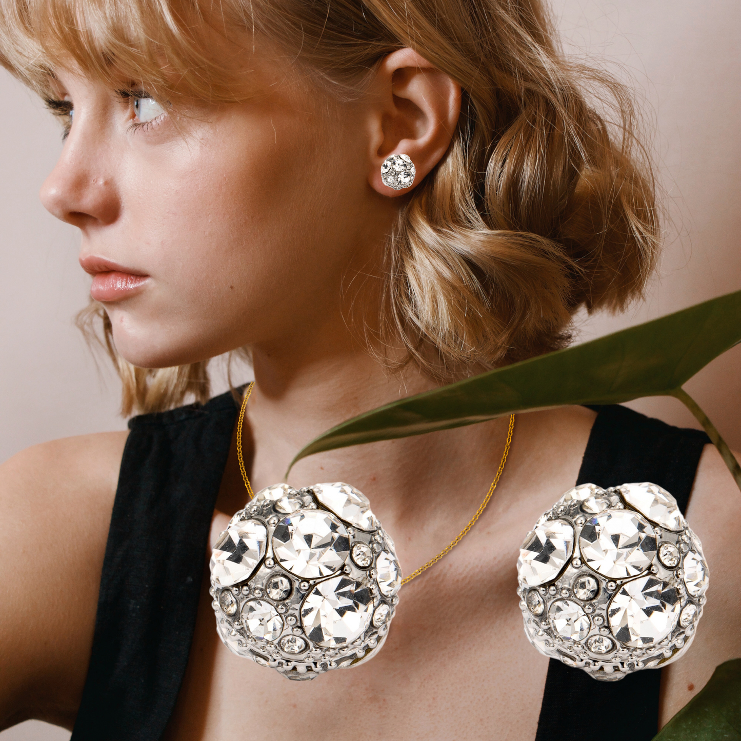 Magnetic Crystal Filled Round Ball Stud Earrings No Pierced Clip on