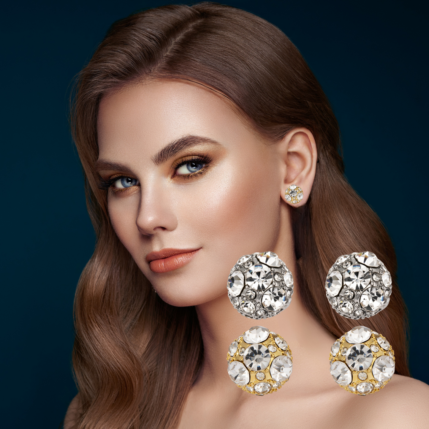 Magnetic Crystal Filled Round Ball Stud Earrings No Pierced Clip on