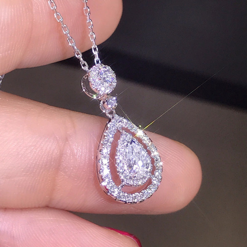 Teardrop Zircon Crystals Silver Tone Pendant Necklace
