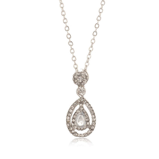 Teardrop Zircon Crystals Silver Tone Pendant Necklace