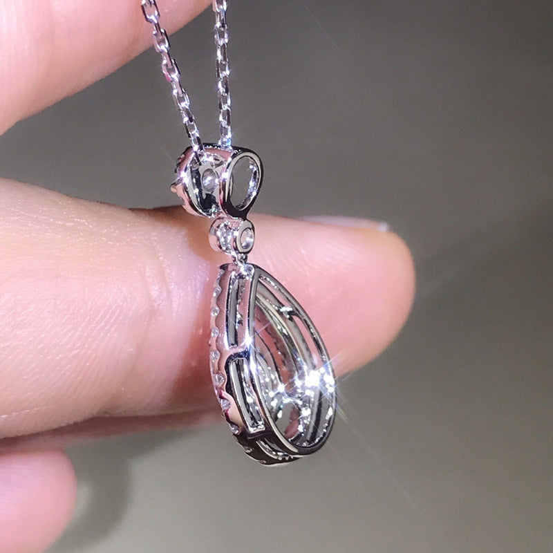 Teardrop Zircon Crystals Silver Tone Pendant Necklace