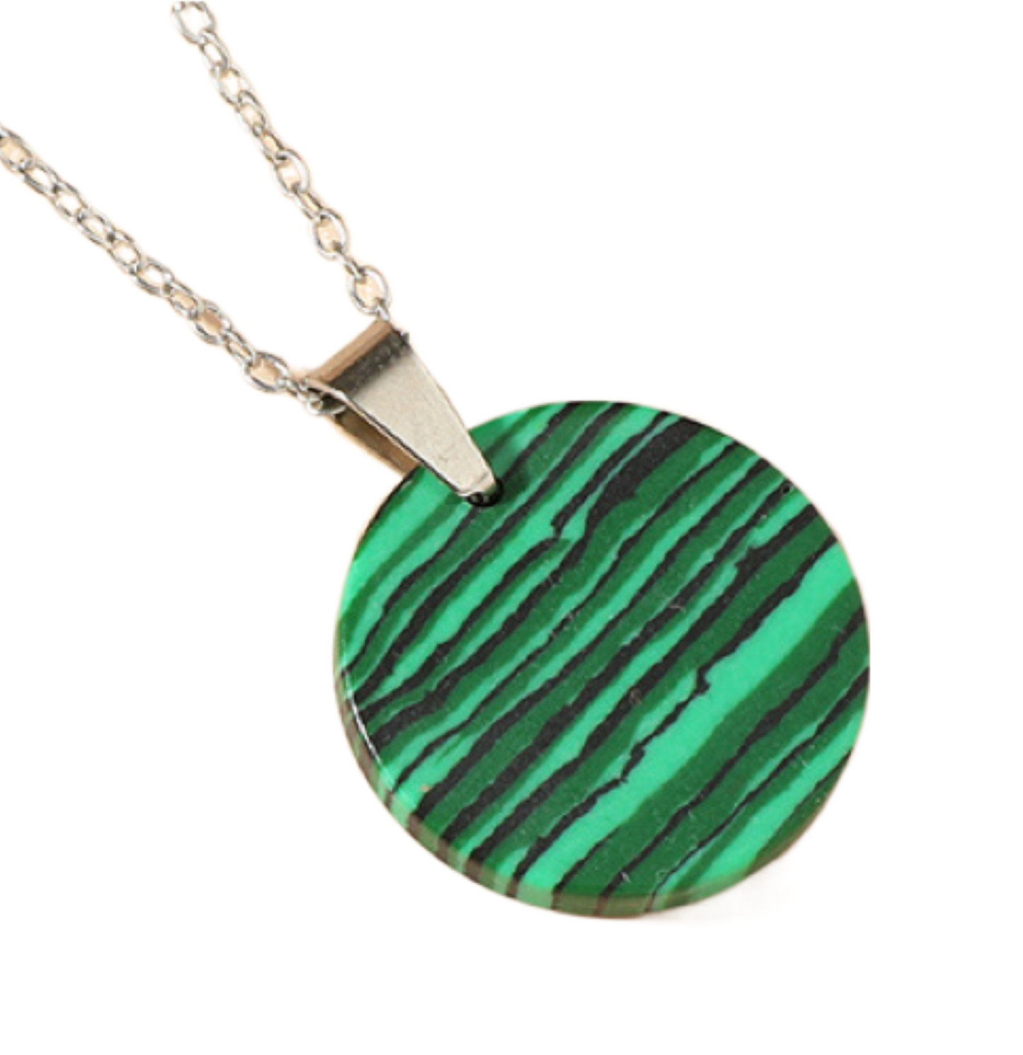 Precious Green Turquoise Gemstone Round Stripe Pendant Necklace
