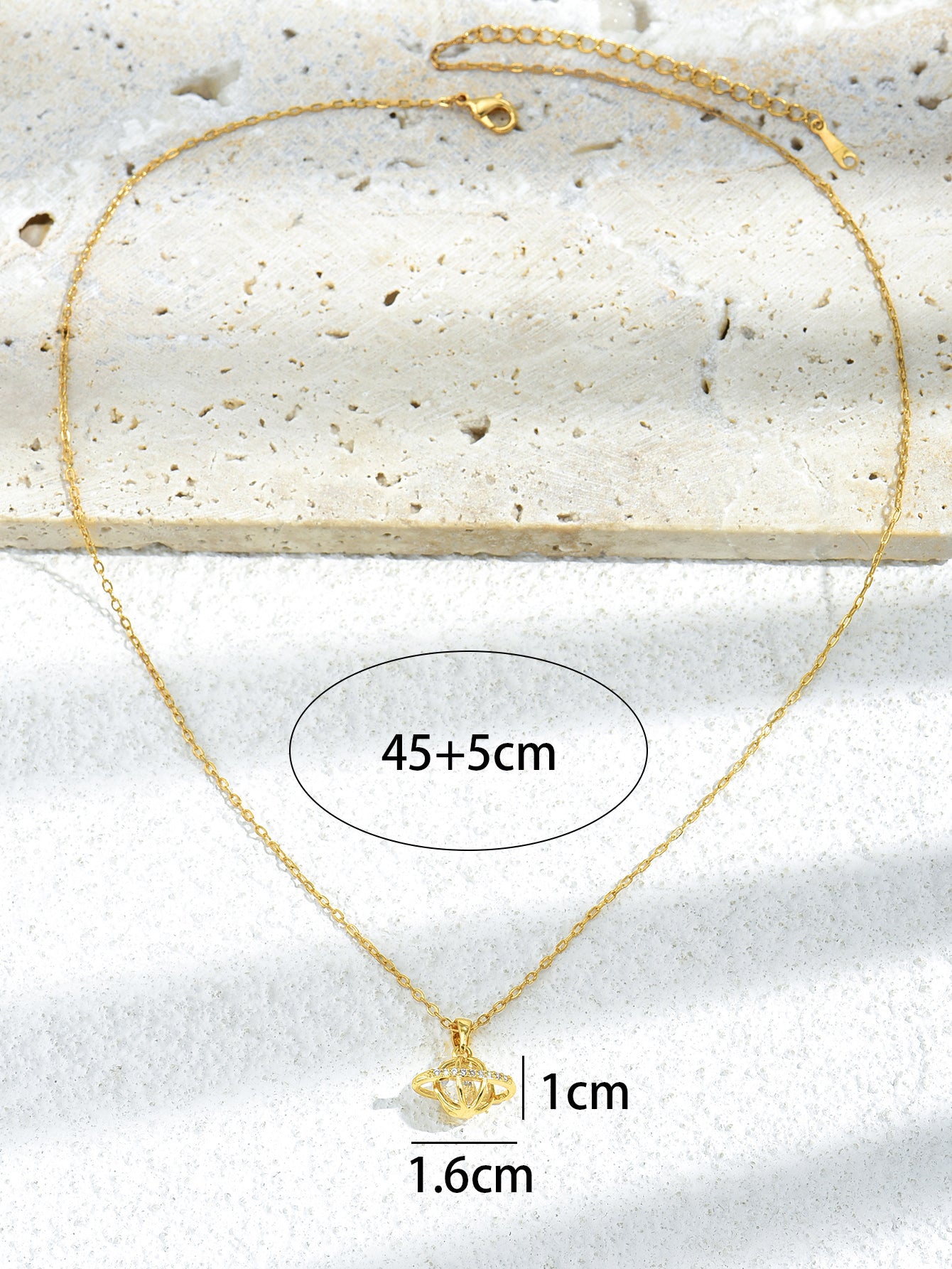 Planet Hollow Zircon Crystals Gold Tone Pendant Necklace