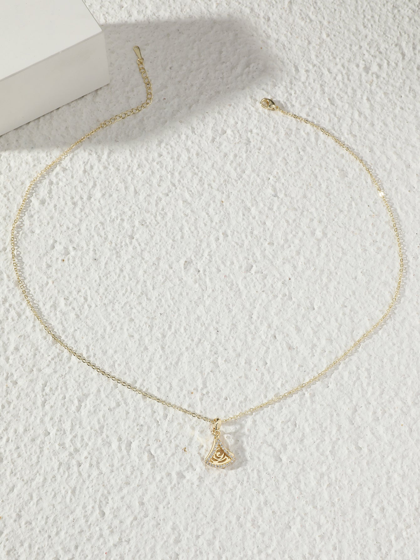 Double Fan-Shaped Zircon Crystals Gold Tone Pendant Necklace