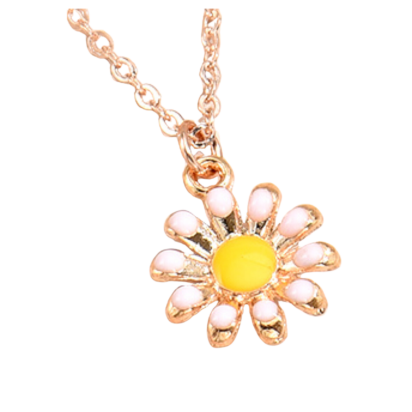 Yellow Daisy Flower Rosegold Tone Pendant Necklace