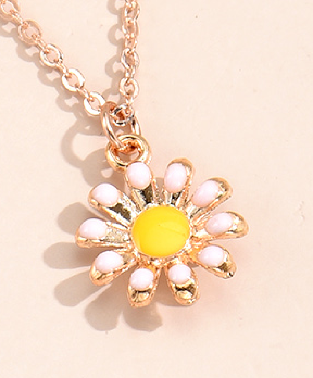 Yellow Daisy Flower Rosegold Tone Pendant Necklace