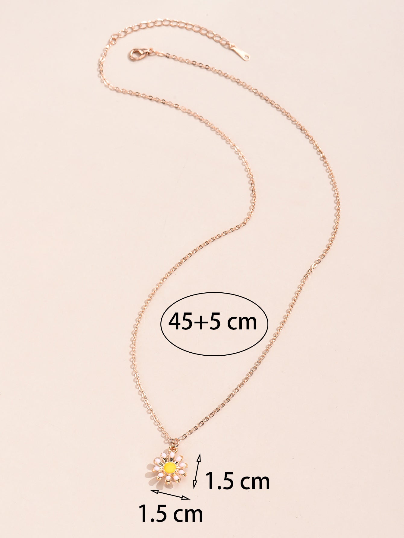 Yellow Daisy Flower Rosegold Tone Pendant Necklace