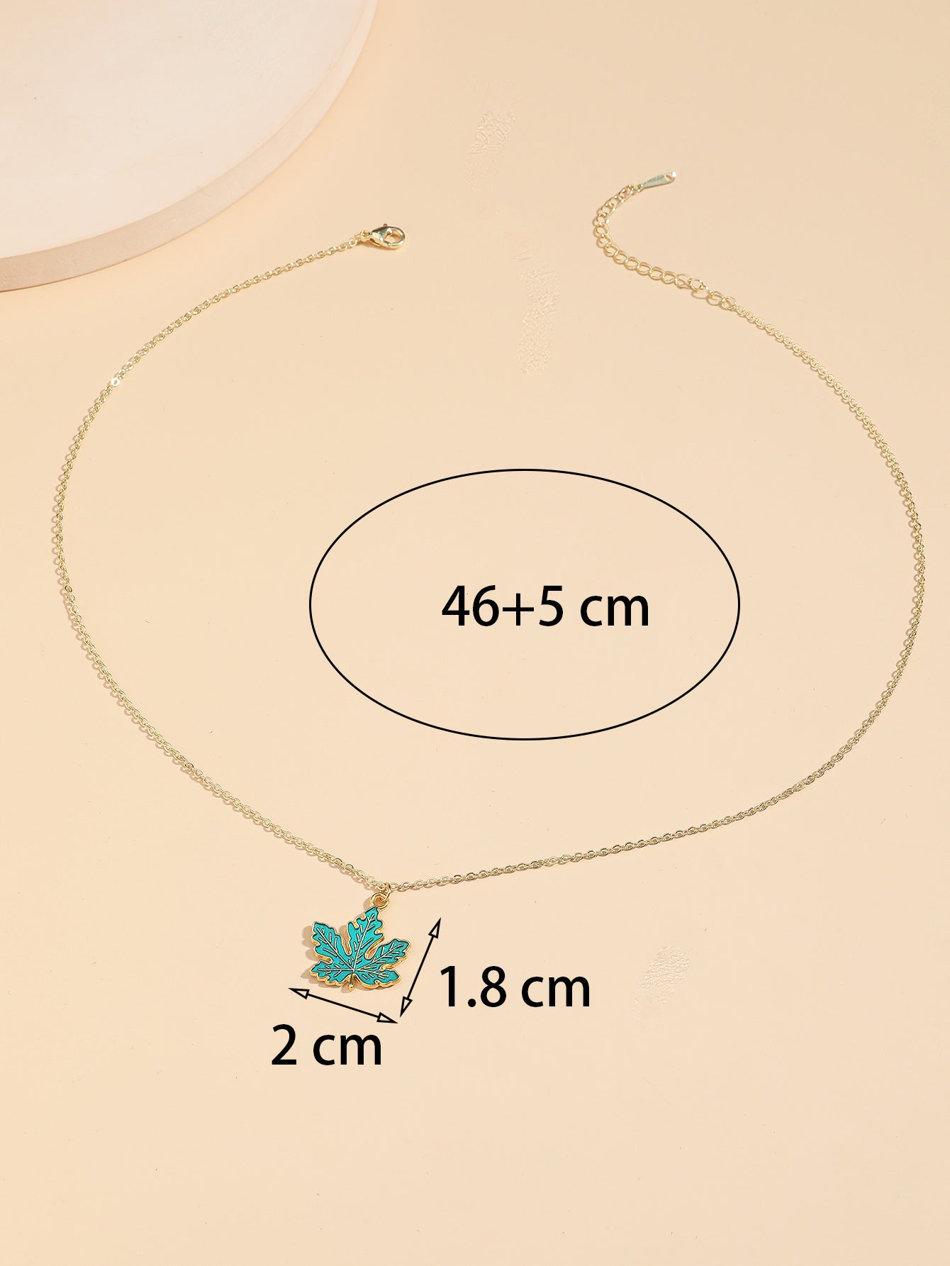 Blue Maple Leaf Enamel Gold Tone Pendant Necklace