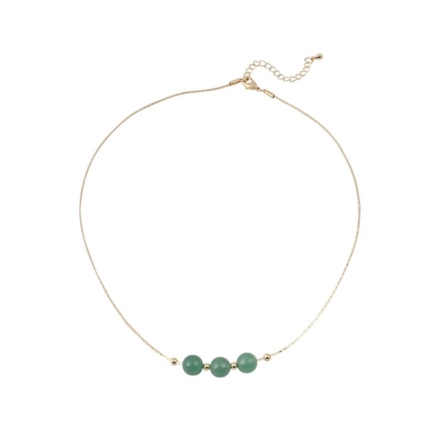 Three Jade Beads Gold Tone Pendant Necklace