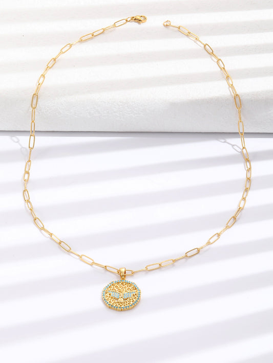 Blue Bird Wings Gold Tone Pendant Necklace