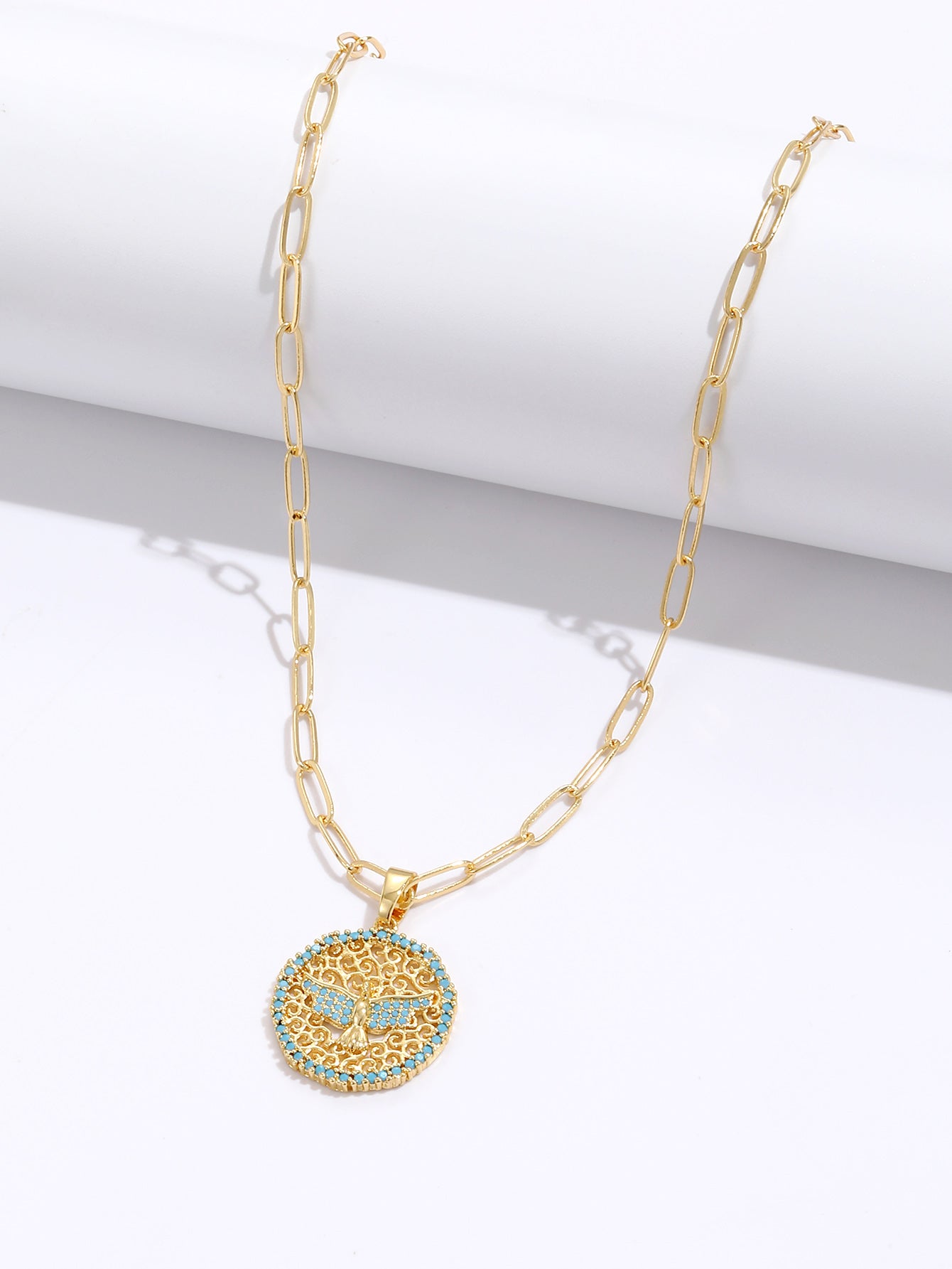Blue Bird Wings Gold Tone Pendant Necklace