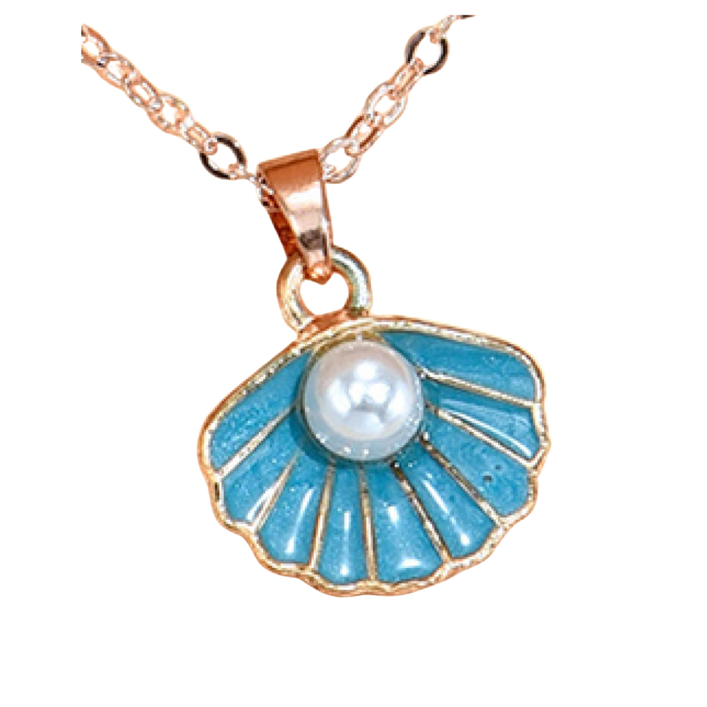 Blue Shell with Pearl Rosegold Tone Pendant Necklace