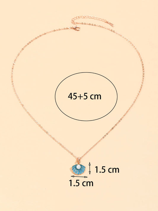 Blue Shell with Pearl Rosegold Tone Pendant Necklace