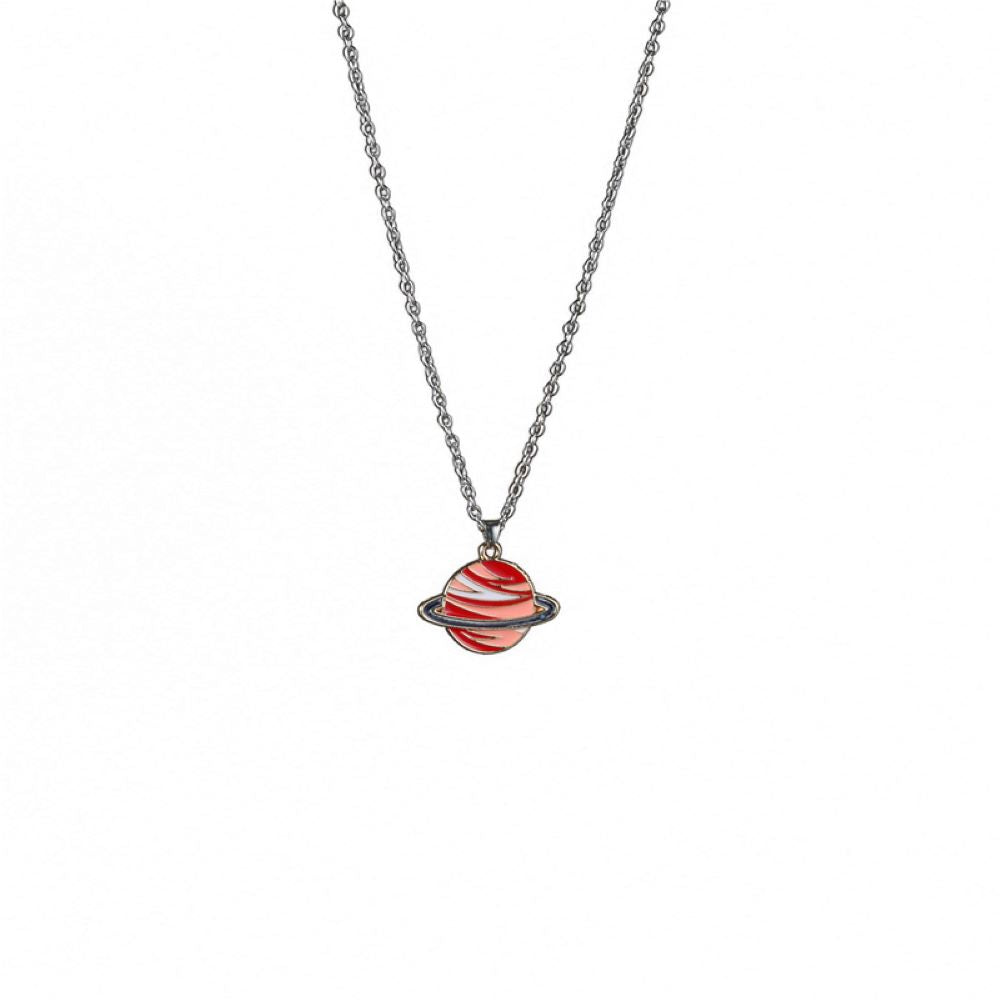 Red Earth Globe Mars Silver Gold Tone Pendant Necklace