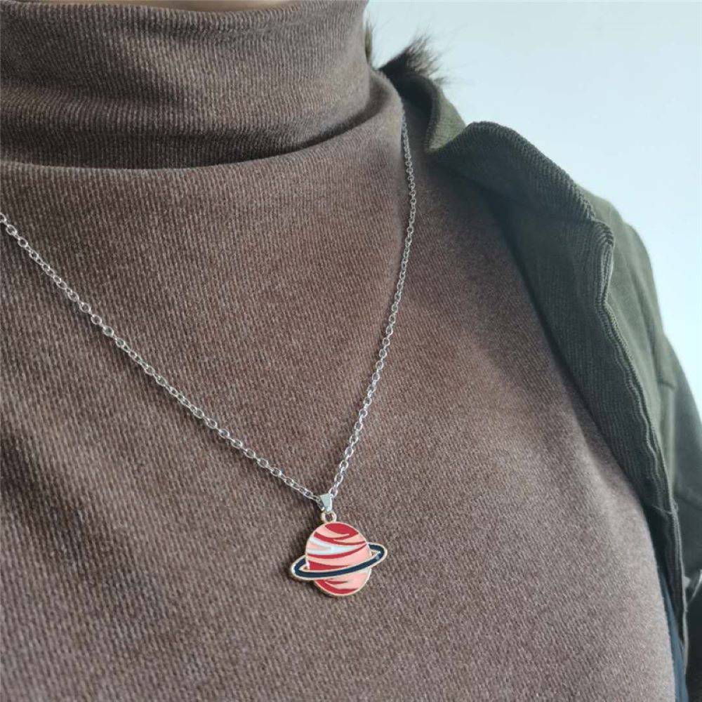 Red Earth Globe Mars Silver Gold Tone Pendant Necklace
