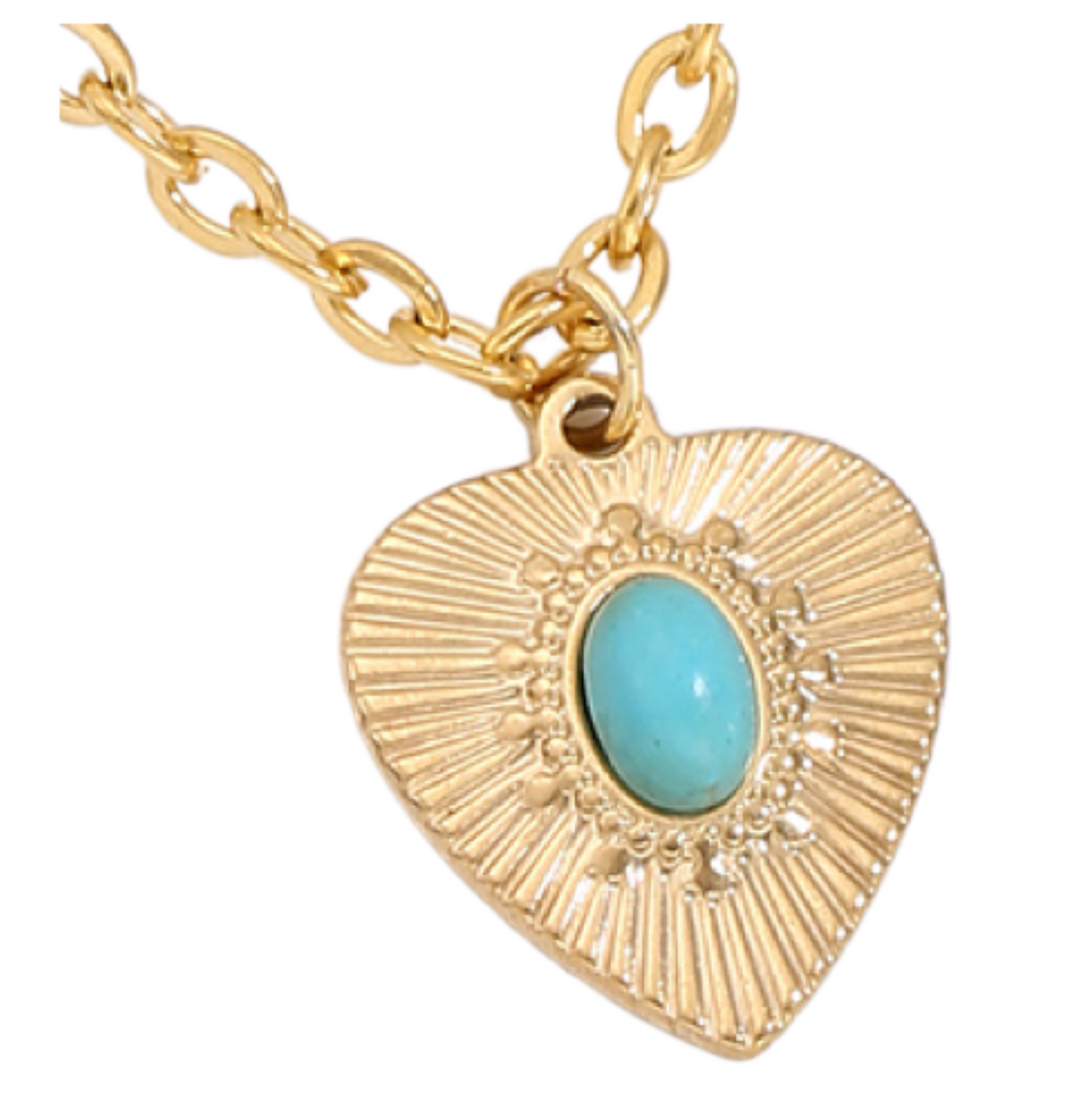 Turquoise Heart-Shaped Blue Gemstone Gold Tone Pendant Necklace