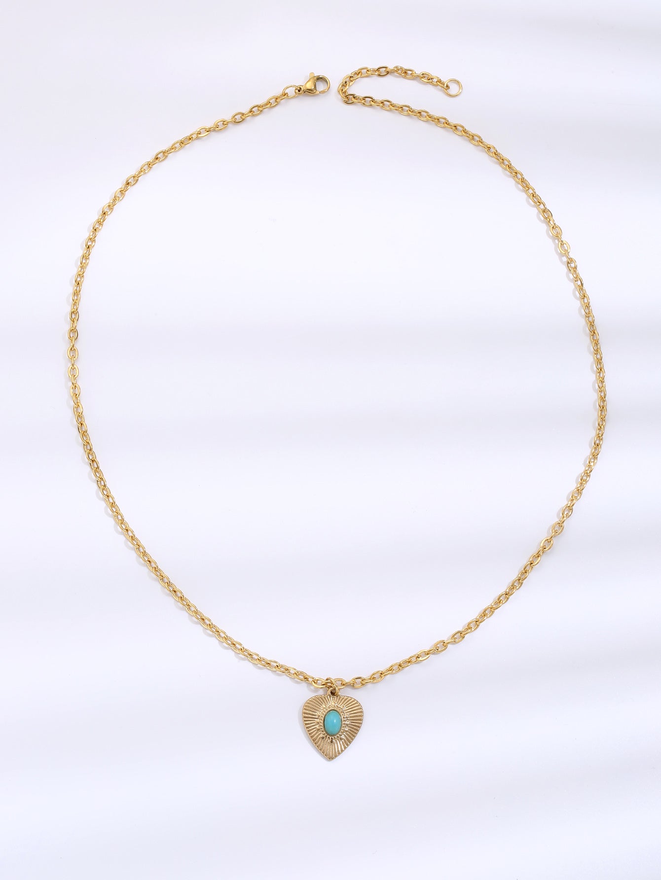 Turquoise Heart-Shaped Blue Gemstone Gold Tone Pendant Necklace
