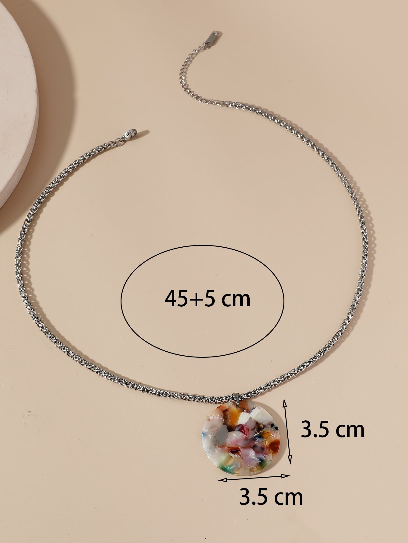 Round Multi Colour Acrylic Silver Tone Pendant Necklace