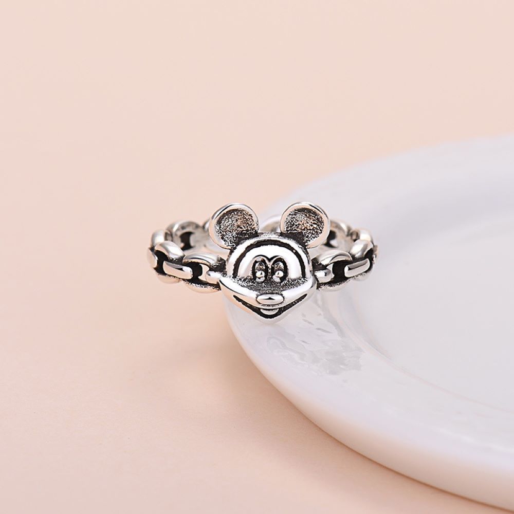 Mickey Mouse Silver Tone Adjustable Open Ring