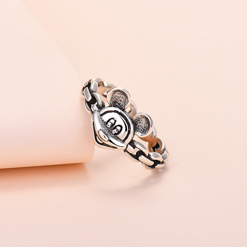 Mickey Mouse Silver Tone Adjustable Open Ring