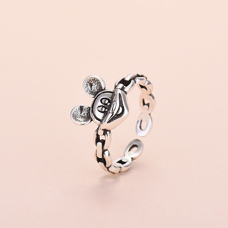 Mickey Mouse Silver Tone Adjustable Open Ring