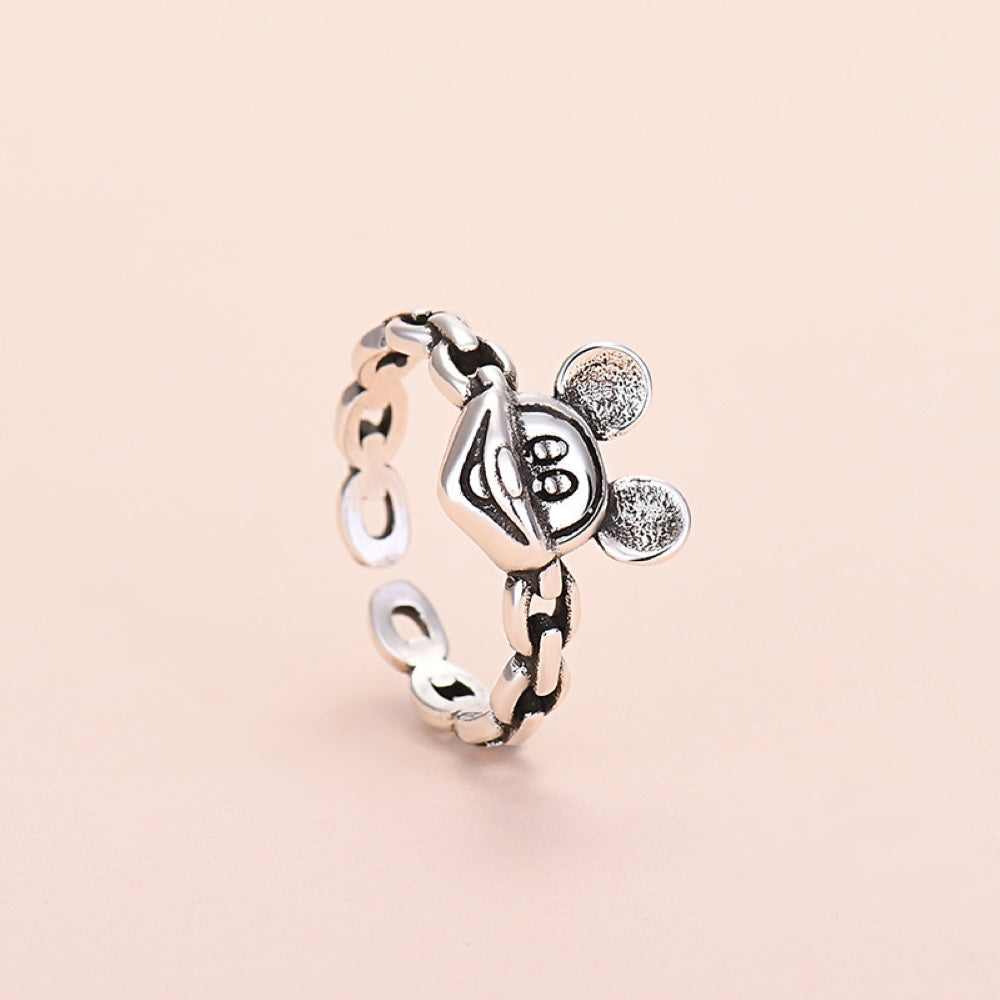 Mickey Mouse Silver Tone Adjustable Open Ring