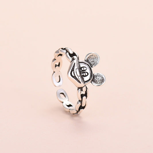 Mickey Mouse Silver Tone Adjustable Open Ring