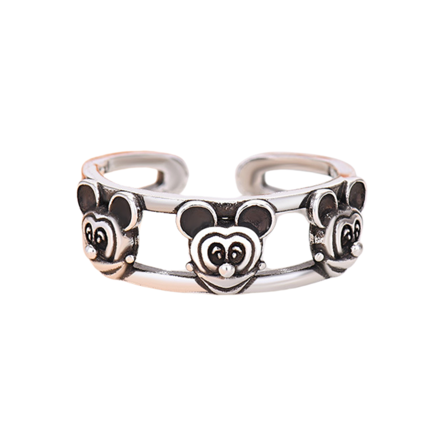 Mickey Mouse Silver Tone Band Adjustable Open Ring