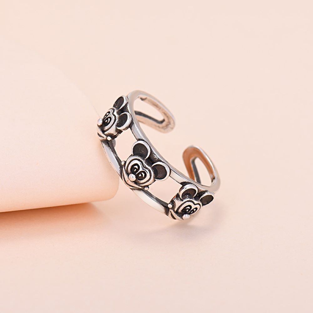 Mickey Mouse Silver Tone Band Adjustable Open Ring