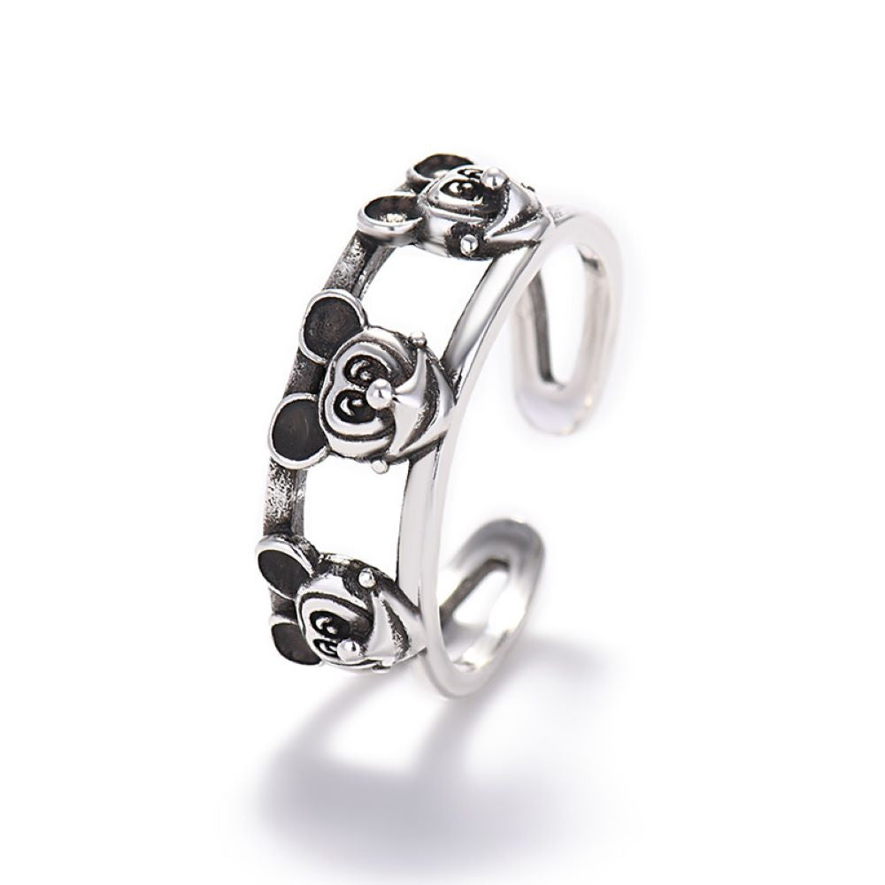 Mickey Mouse Silver Tone Band Adjustable Open Ring
