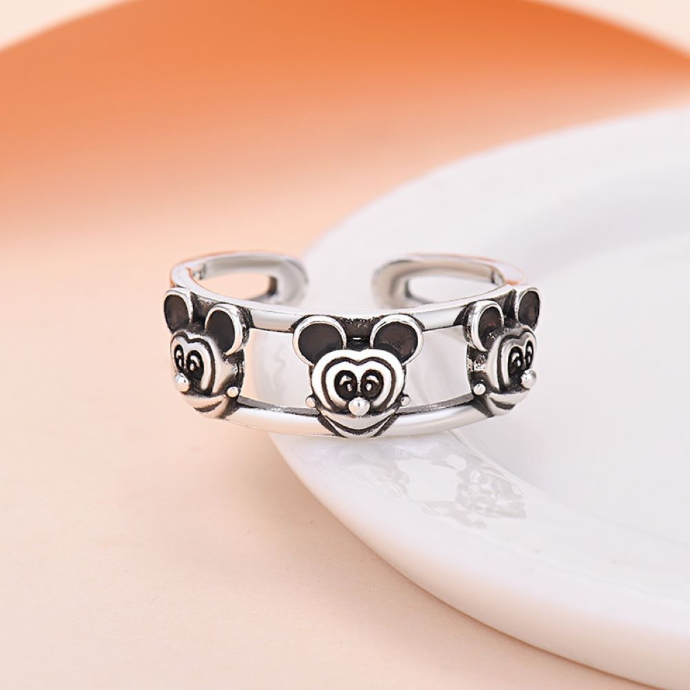 Mickey Mouse Silver Tone Band Adjustable Open Ring