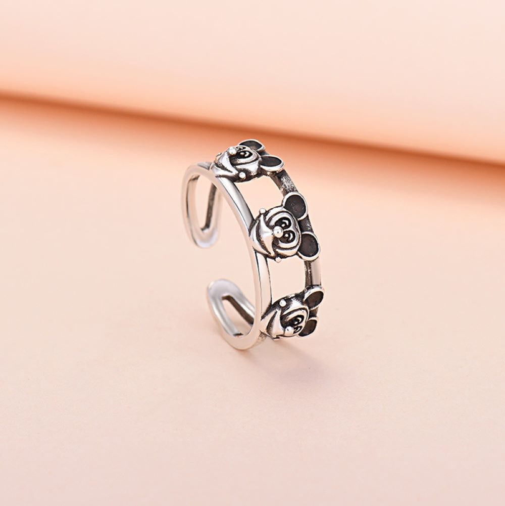 Mickey Mouse Silver Tone Band Adjustable Open Ring