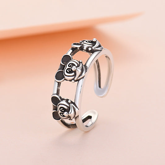 Mickey Mouse Silver Tone Band Adjustable Open Ring