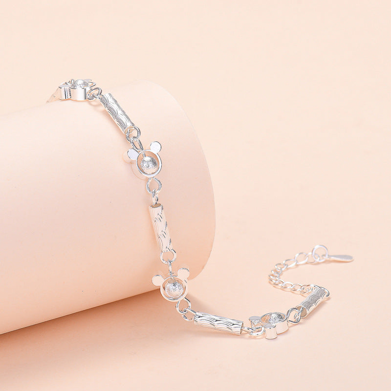 Mickey Minnie Mouse Bracelet with Cubic Zircon Silver Tone