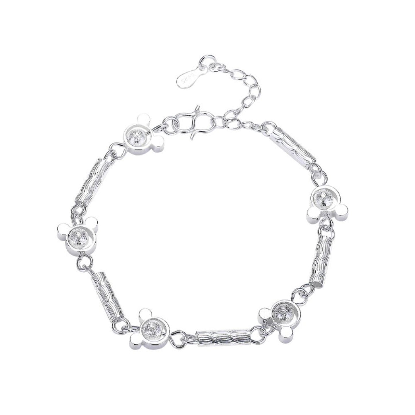 Mickey Minnie Mouse Bracelet with Cubic Zircon Silver Tone