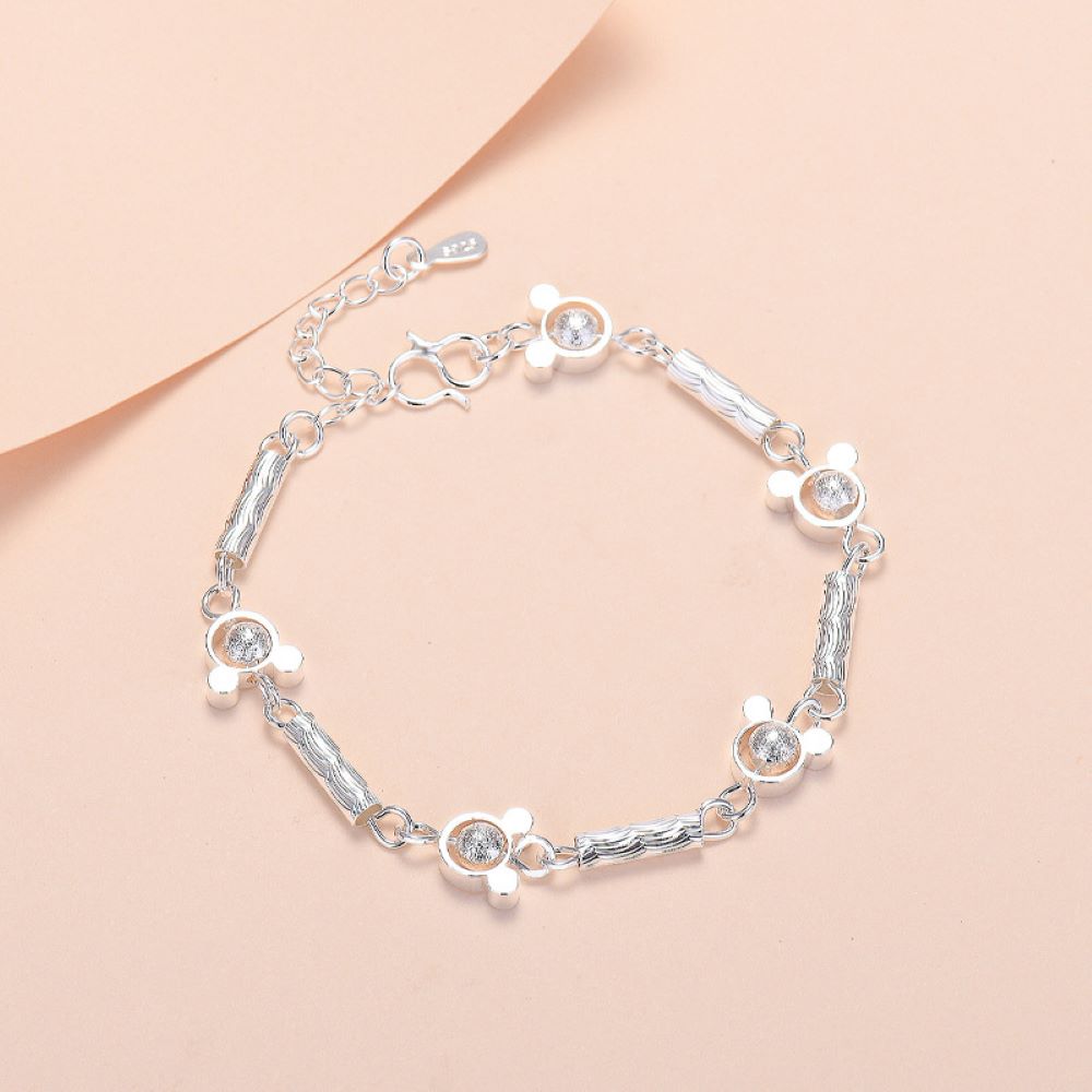 Mickey Minnie Mouse Bracelet with Cubic Zircon Silver Tone