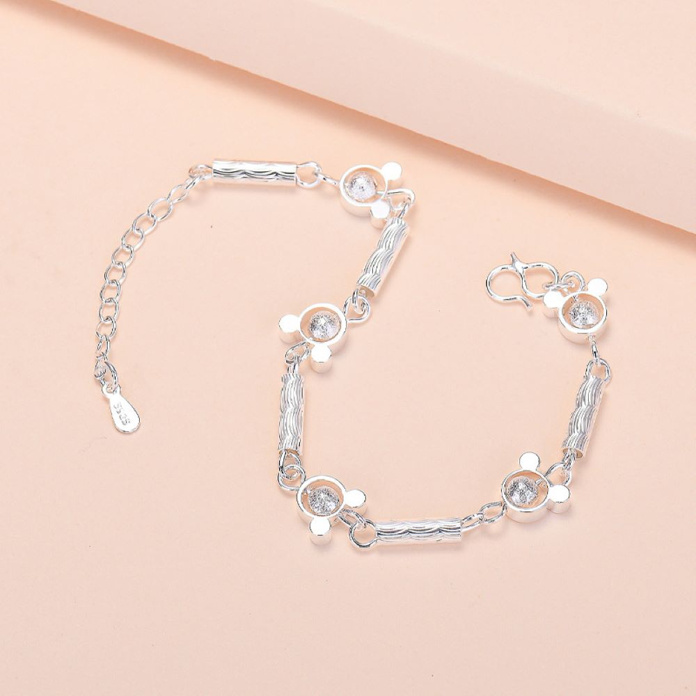Mickey Minnie Mouse Bracelet with Cubic Zircon Silver Tone