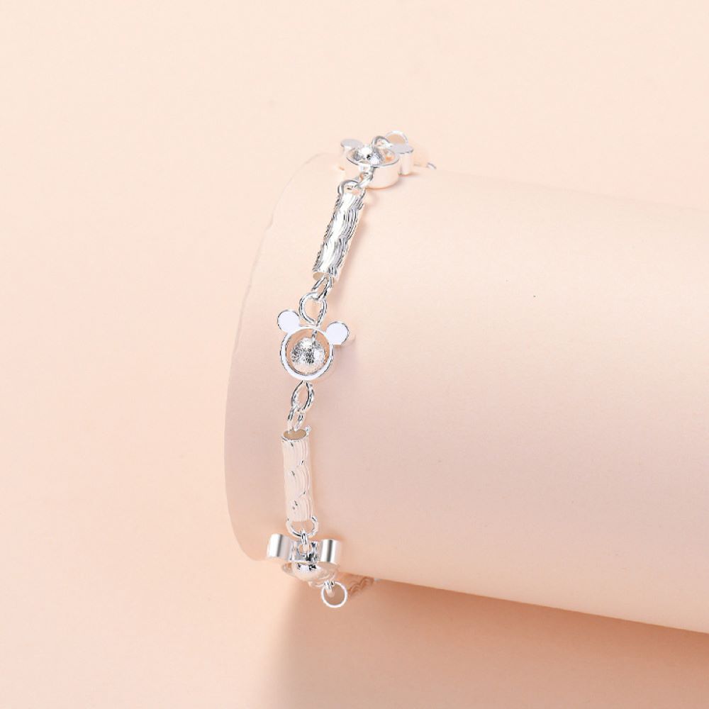 Mickey Minnie Mouse Bracelet with Cubic Zircon Silver Tone