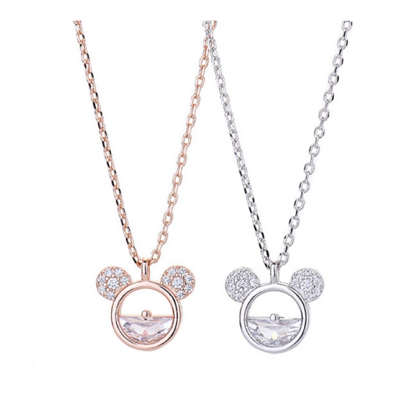 Mickey Minnie Mouse Zircon Crystals Pendant Necklace