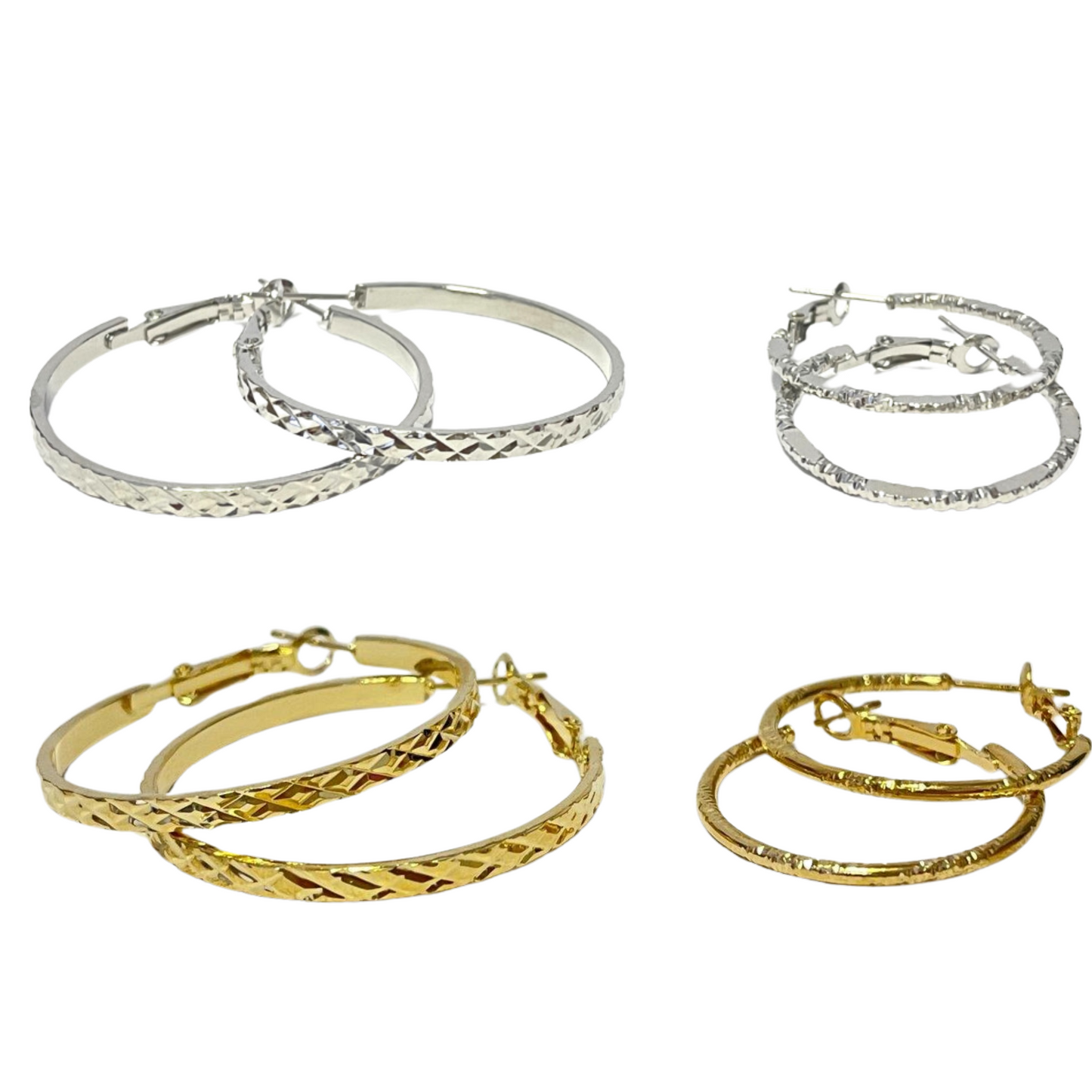 Set of 2 Pairs Sparkle Cut Hoop Earrings