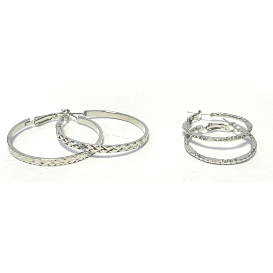 Set of 2 Pairs Sparkle Cut Hoop Earrings
