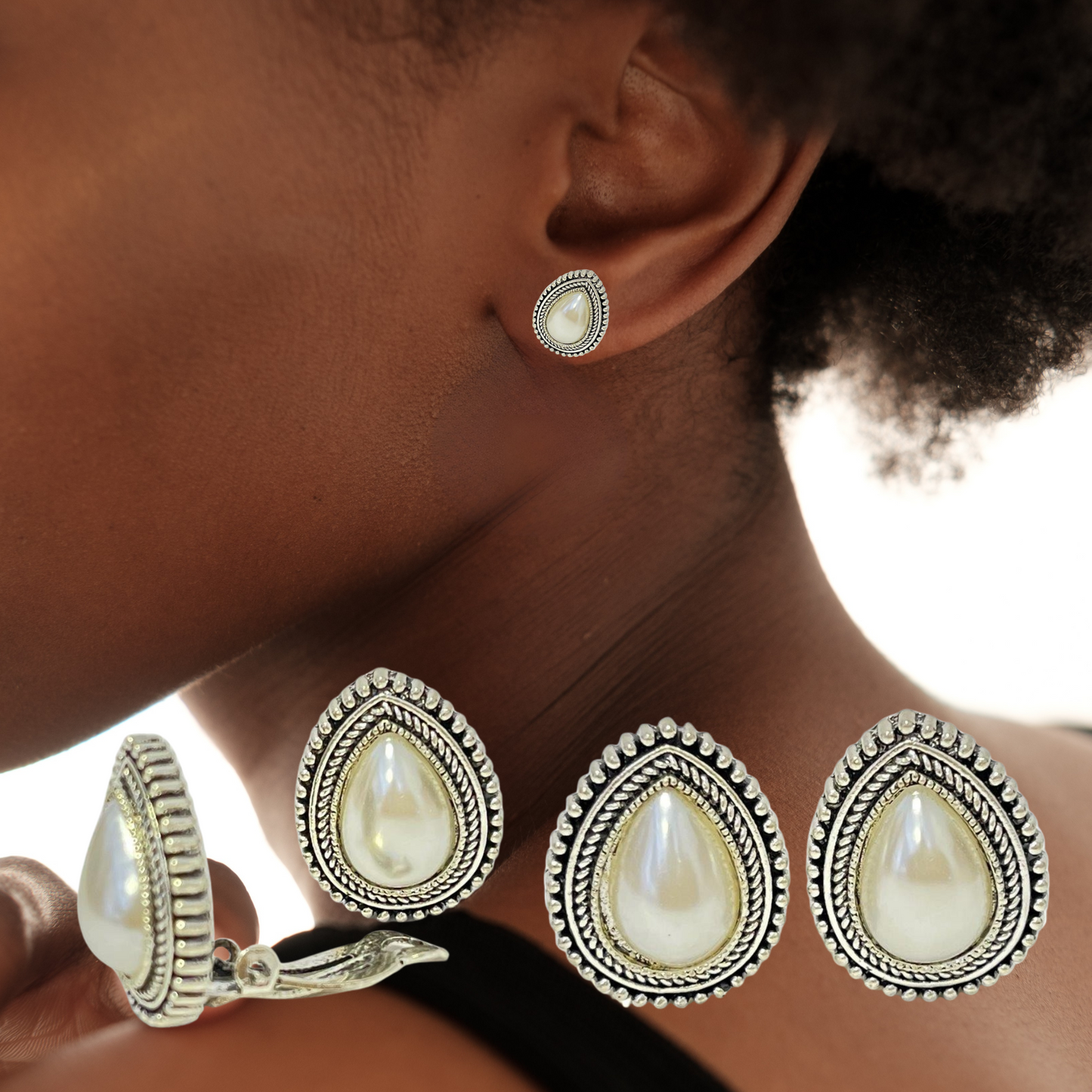 Pearl Teardrop Non Pierced Clip on Stud Earrings