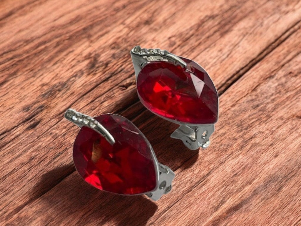 Crystal Silver Tone Leaf Stud Non Pierced Clip on Earrings